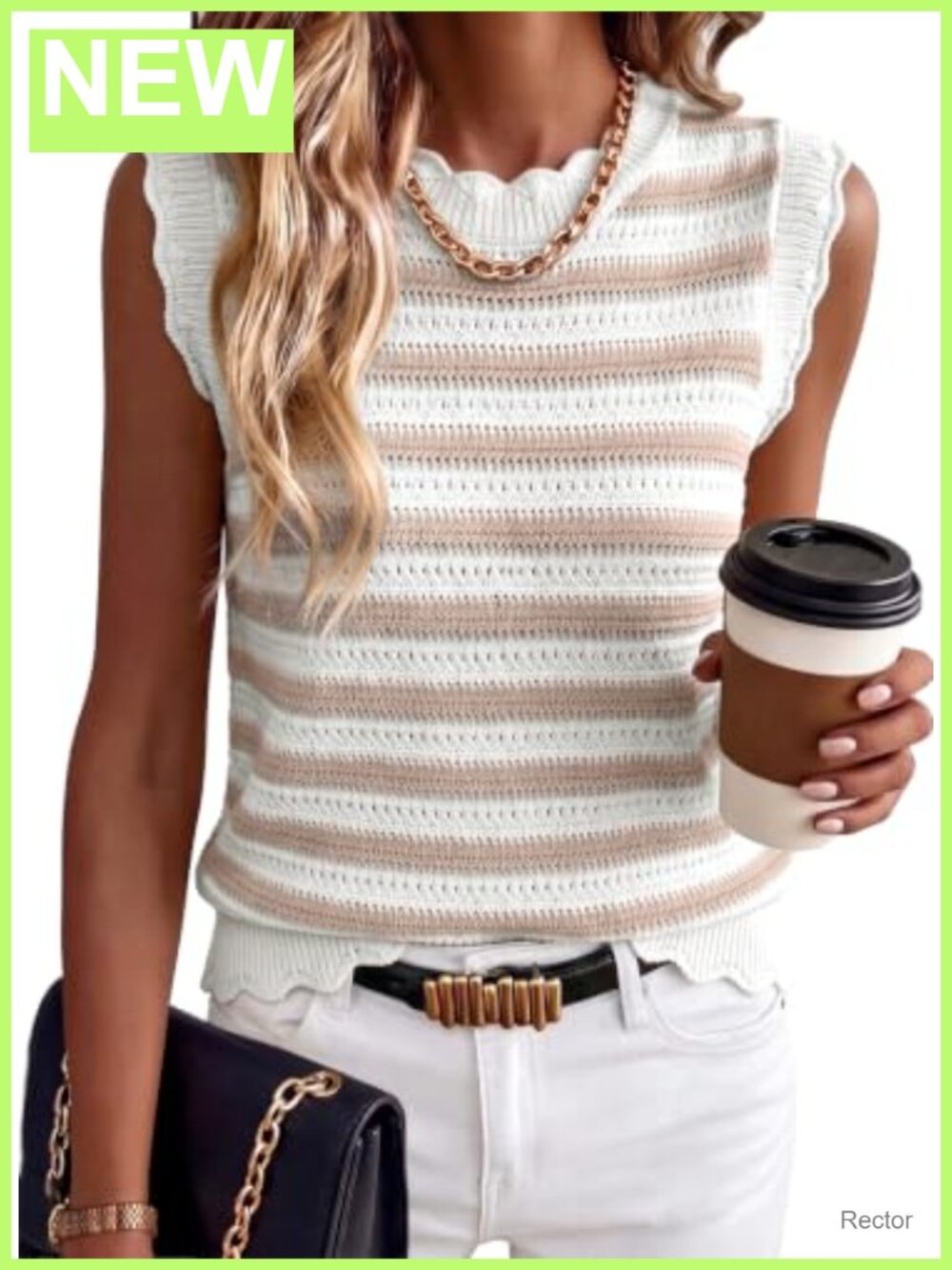 Striped Knit Sweater Vest Loose Fit Sleeveless Round Neck Cropped Casual Top